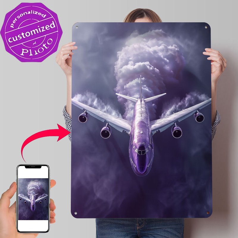 Retro Gaming On - Gökyüzünde Mor Uçak Teneke Poster Özelleştirilmiş